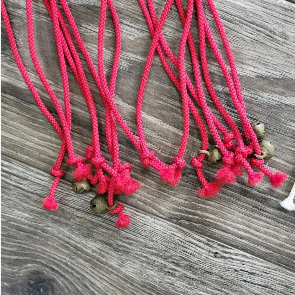 Handmade Macrame Santa‎ & Christmas Tree Wall Hangings Wood Beads Lot of TWO